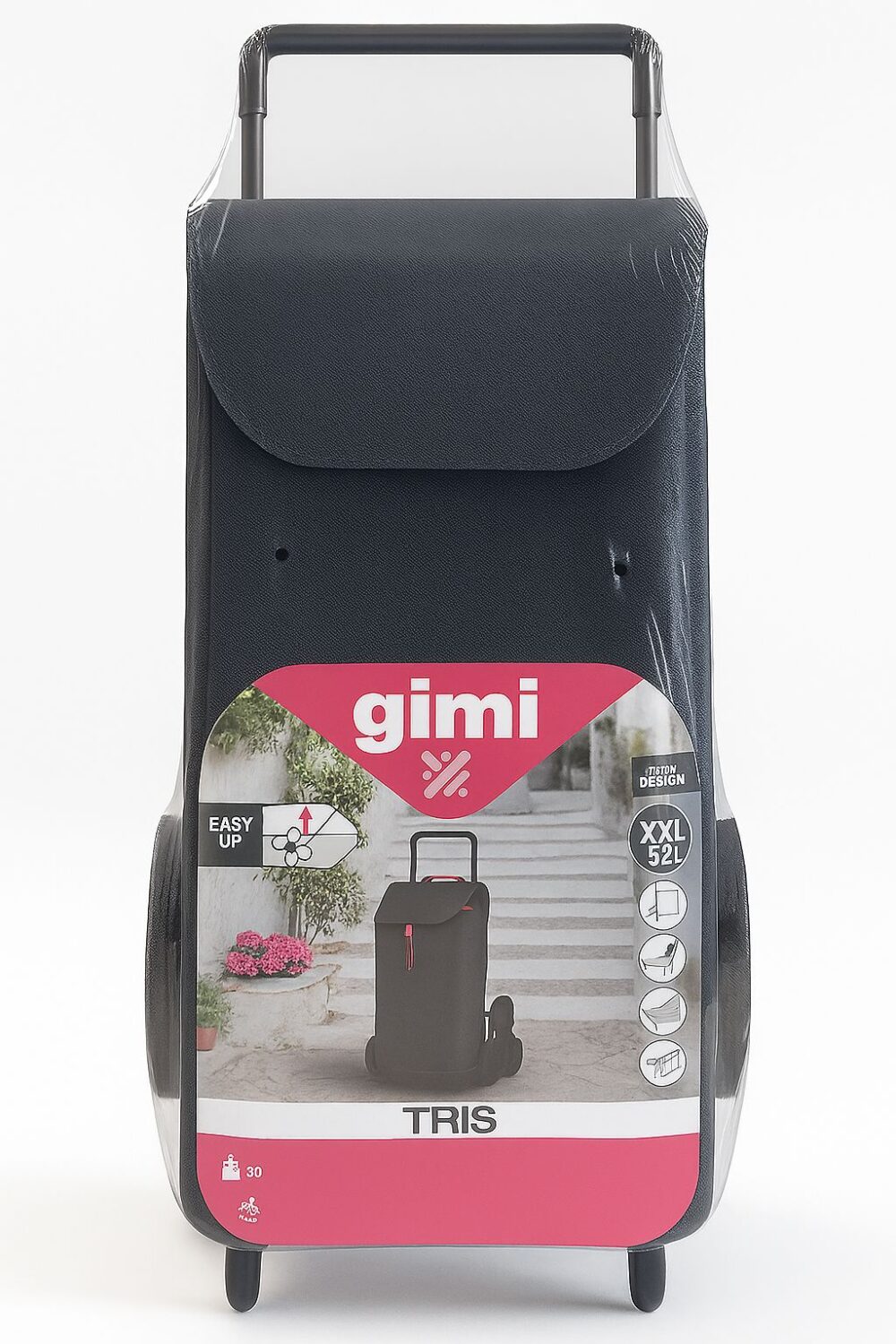 Gimi TRIS – Carrello Spesa XXL 52L con 3 Ruote Easy-Up