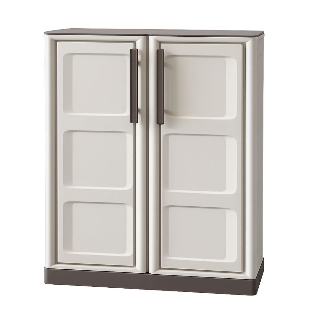 Armadio Multiuso in Resina 2 Ante con Ripiani – Colore Beige/Tortora
